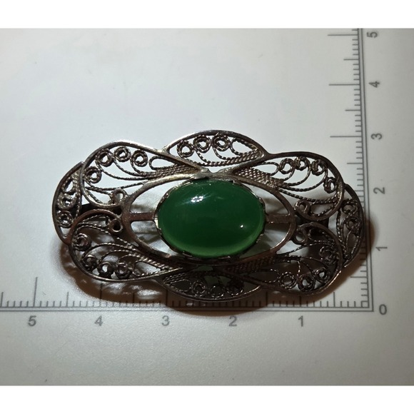 Stunning Art Nouveau Sterling Silver & Jade Brooch / Pendant - Picture 5 of 7